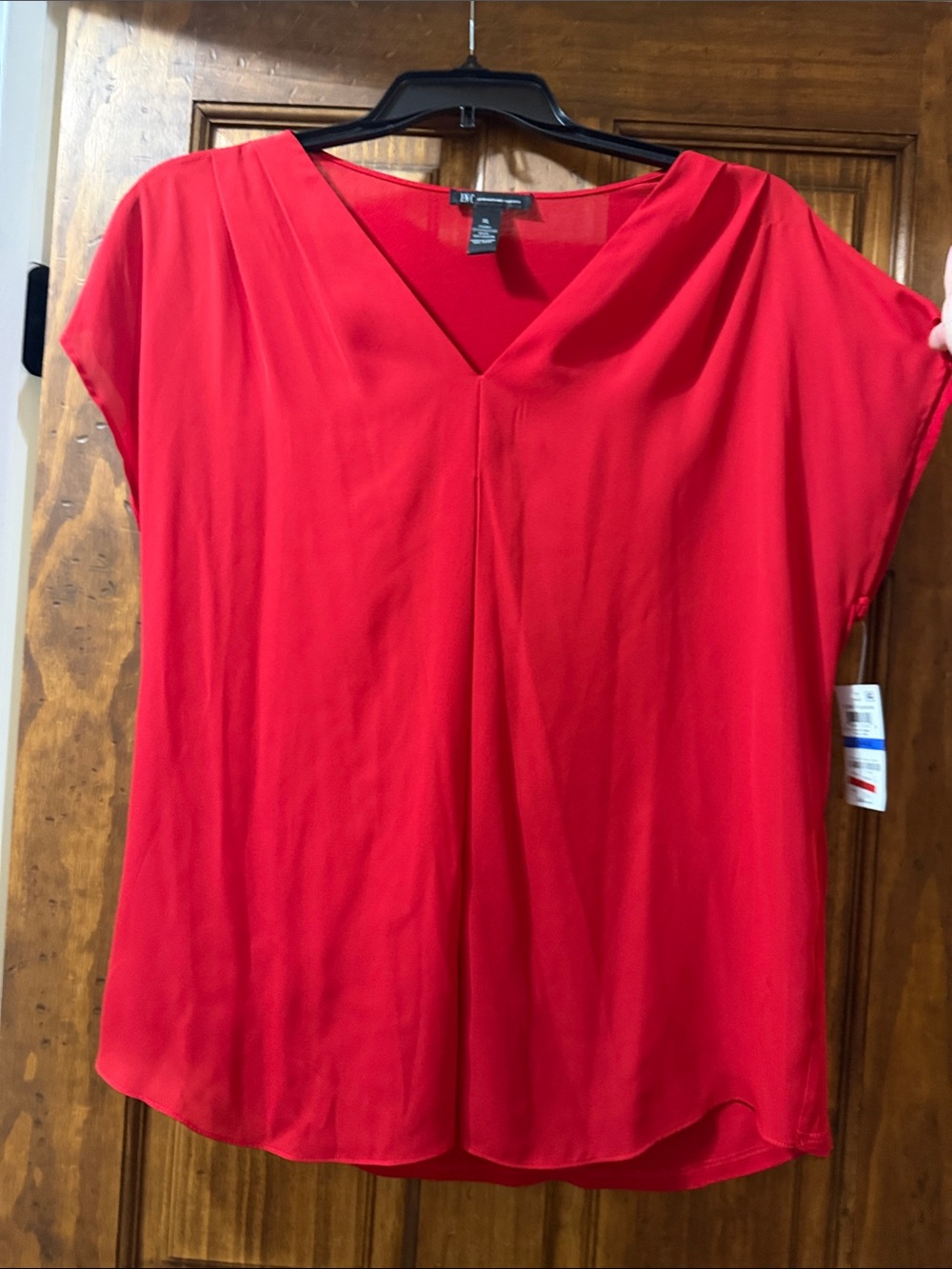 INC International Concepts Red V-Neck Cap Sleeve Blouse